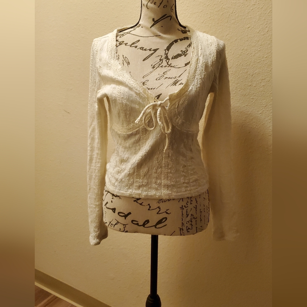 RSQ Cream Lace-Up Women's Blouse